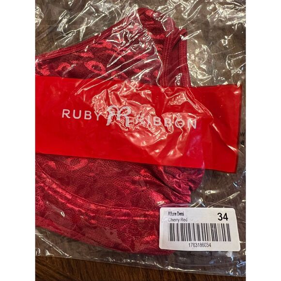 Ruby Ribbon Allure Sheer Demiette Bra Cherry Red Nwt Size 34 - Picture 2 of 4